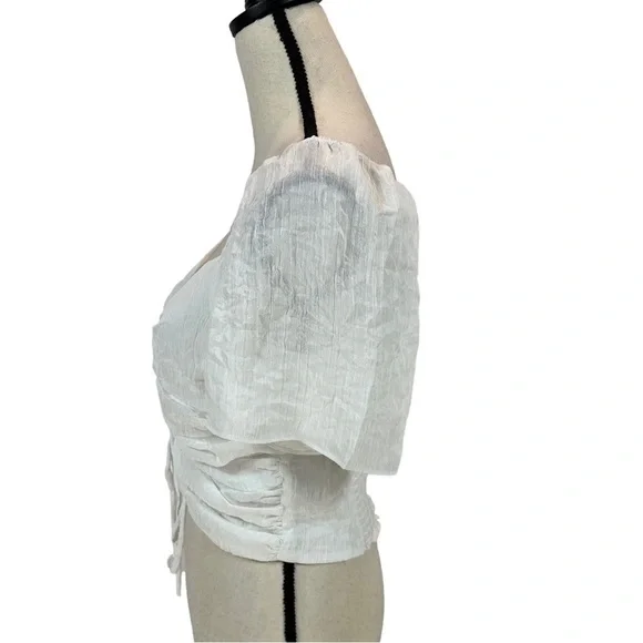 Wayf Short Sleeve Rouched Front Smocked Back Crop Top - White - size Medium - Picture 4 of 8